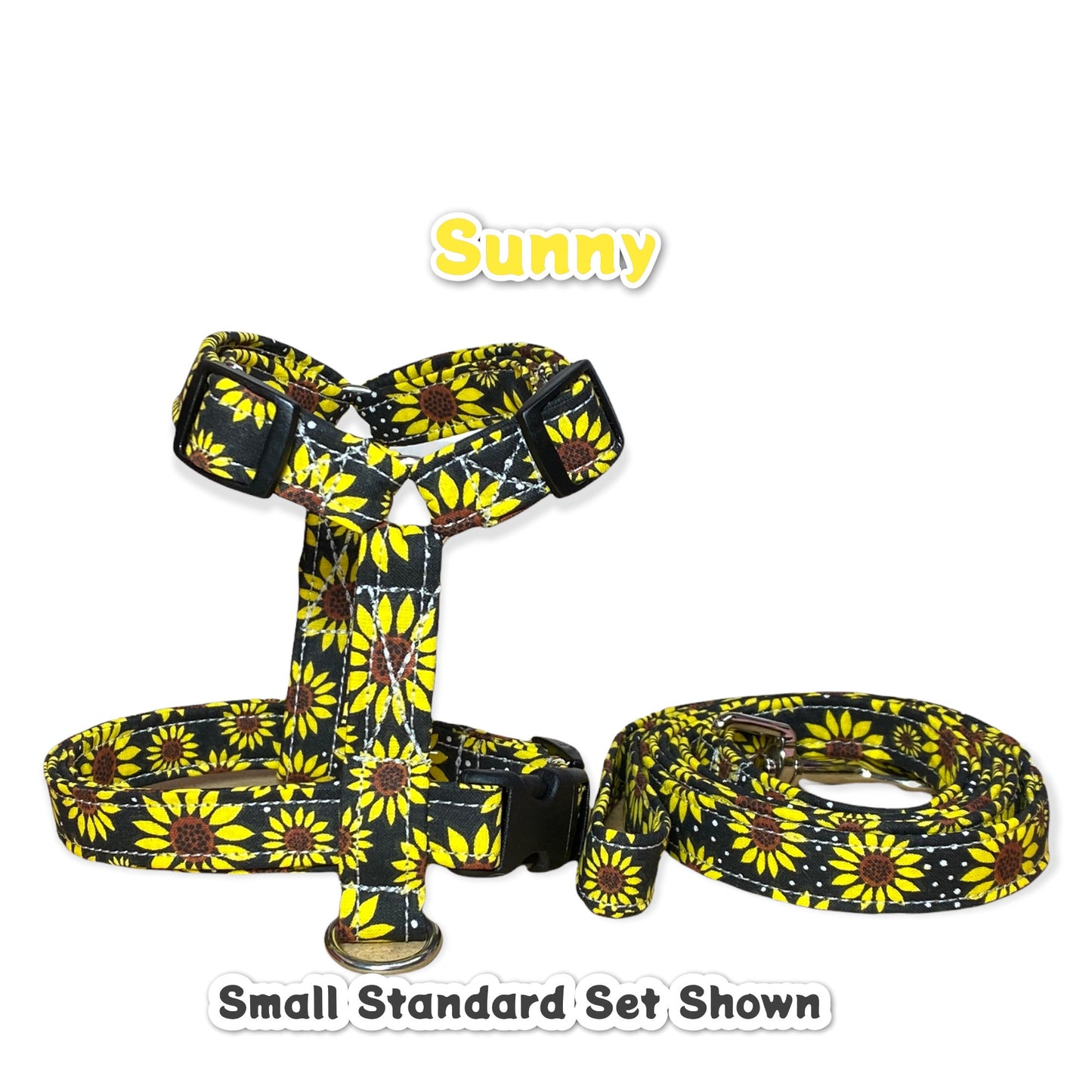 Sunflower harness and leash set, dog harness, standard Roman harness, step in harness, matching leash, dog harness set, adjustable, washable