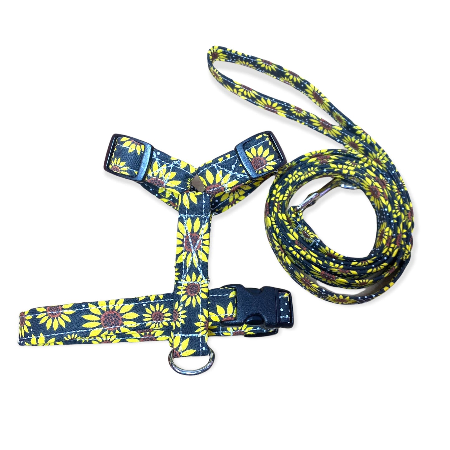 Sunflower harness and leash set, dog harness, standard Roman harness, step in harness, matching leash, dog harness set, adjustable, washable