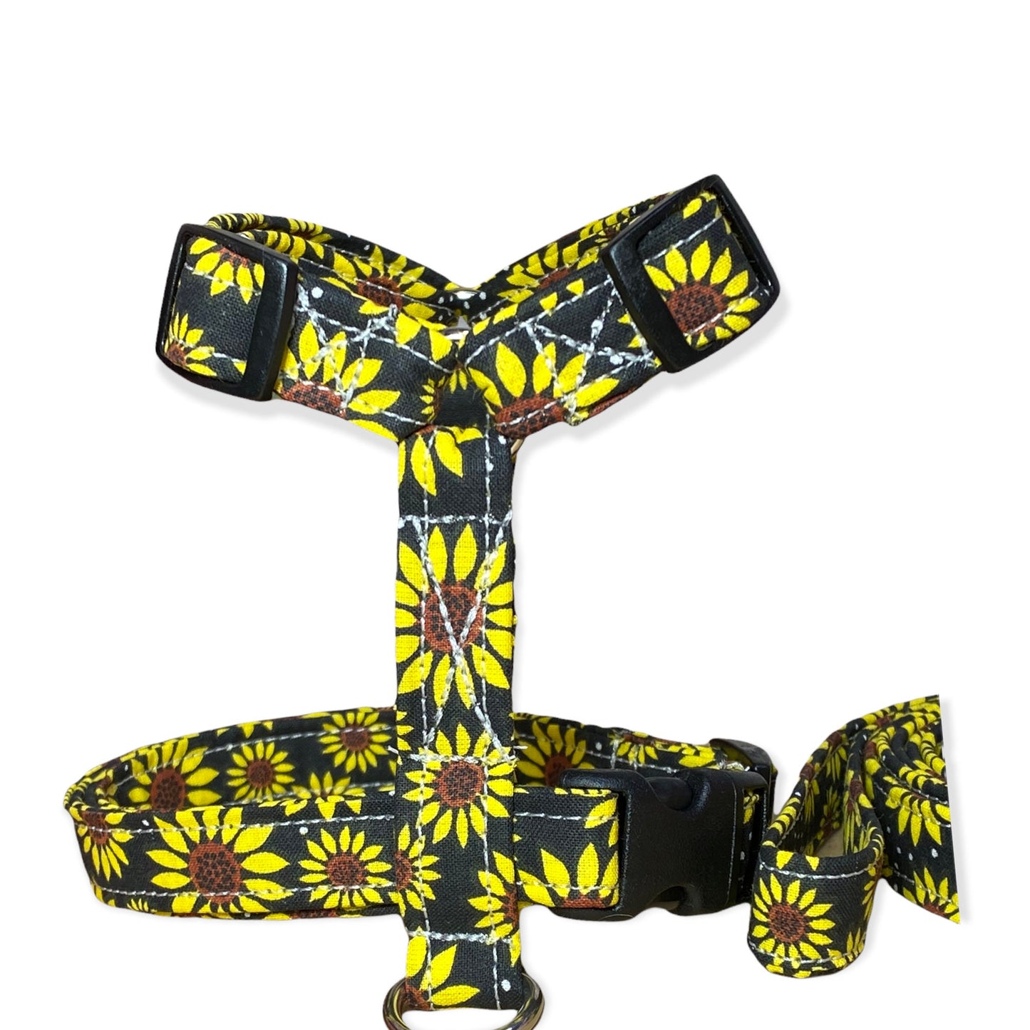 Sunflower harness and leash set, dog harness, standard Roman harness, step in harness, matching leash, dog harness set, adjustable, washable